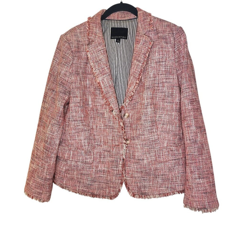 Banana Republic Womens Red White Blue Tweed Blazer Classic Americana Style Sz 12